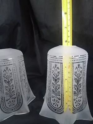 £68 • Buy Pair Vintage Glass Lighshades Etched Glass Light Shades