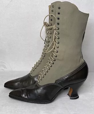 $123.74 • Buy Antique Edwardian Victorian Womens High Lace Up Brown Leather Boots