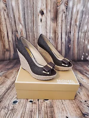 Michael KORS MEG  MK Signature PVC Peep Toe Wedges • $119