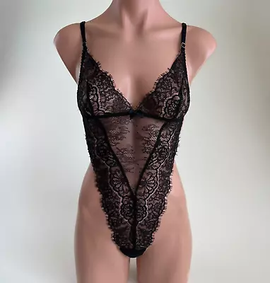 Victoria’s Secret Lace Lingerie Teddy Unlined One Piece Bodysuit  Black XS NWT • $32.99