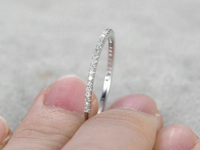$180.43 • Buy 0.2Ct Round Lab-Created Eternity 14K Solid White Gold FN Micro Pave Wedding Band