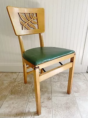 Vintage Mid Century Modern Stakmore Wood Folding Chair Carved Leaf Back • $69.99