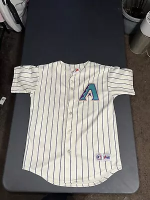 90s Arizona Diamondback Schilling #38 Made In USA White Pinstripe Jersey Boys M • $1