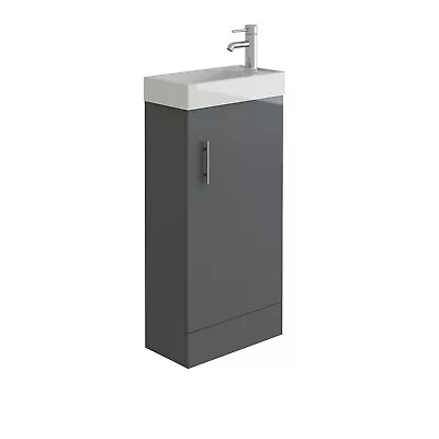 Bathroom Vanity Unit & Sink Basin Mini 400mm Storage Cloakroom Anthracite Grey • £89.99