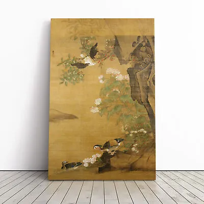 £22.95 • Buy Lu Ji Ducks And Hollyhocks Japanese Asian Canvas Print Wall Art Framed Large
