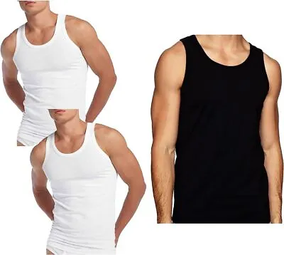 MENS Summer VEST  1-3  PACK PLAIN MEN GYM SPORT DAILY VESTS  100% COTTON  S -5XL • £3.45