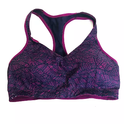 Moving Comfort Sports Bra Small Purple & Blue Print Lined Racerback - 300291 • $14