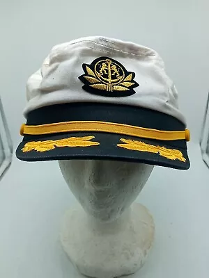 Vintage Captain's Hat Adjustable White Sailors Cap Nautical Yacht One Size USA • $49.97