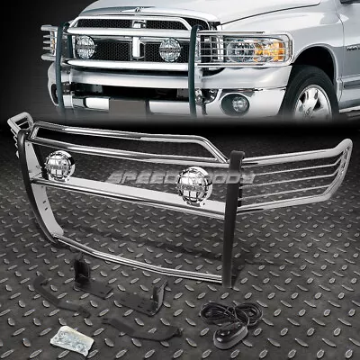 Chrome Brush Grill Guard+round Clear Fog Light For 02-05 Dodge Ram Pickup Truck • $318.88