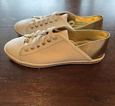 Michael Kors White Gold Espadrille Slide Sneakers Flats Shoes Size 9 New • $55