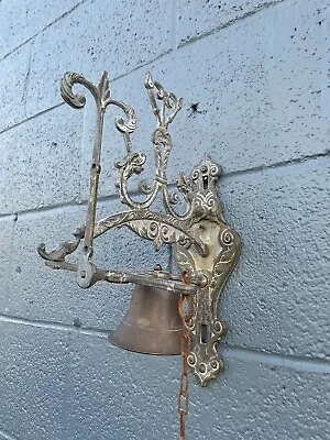 Vintage Wrought Iron Wall Mount Door Ringer With Chain Puller • $29