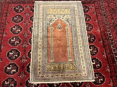 COLLECTORS' PIECE Vintage Kaisary Natural Silk Super Fine Quality Prayer Carpet • $233.80