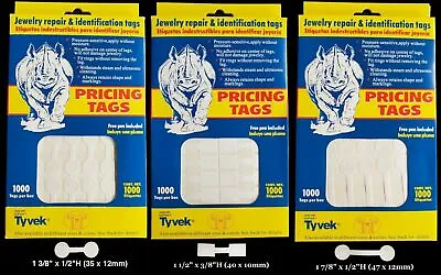 1000 Rhino Tyvek White Adhesive Dumbbell Jewelry Labeling Price Tags - 3 Styles • $13.50