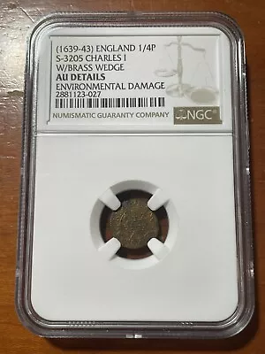England Charles I Rose Farthing 1639 Copper Coin 1/4D- NGC AU Details - S-3205 • $275