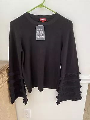 NEW Staud Women'sKnitted  Sweater Black Size S Wide Sleeves Adorned With Fringe • $117