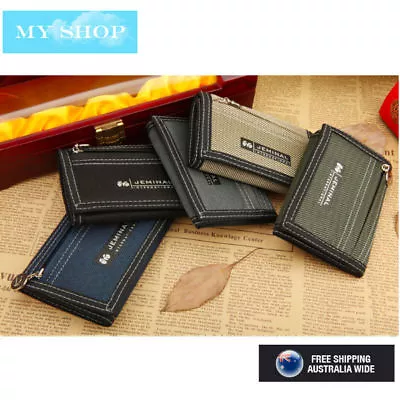 Men Boys Teenage Canvas Trifold Wallet With Zipper Coin Pocket • $7.45