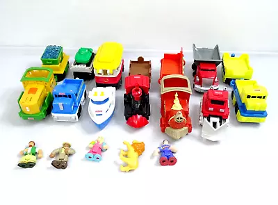 FIsher Price FP Geotrax Push Train Lot 14 Vehicles 5 Figures Recycle Boat Plow • $42.77