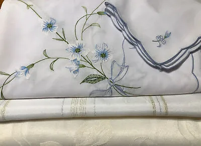 Vintage Tablecloth 6  Napkins Metallic Table Runner And Linen Table Runner • $15