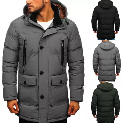 Men Lambretta Casual Warm Winter Jacket Hooded Lightweight Mid-Length Parka Coat • £10.79