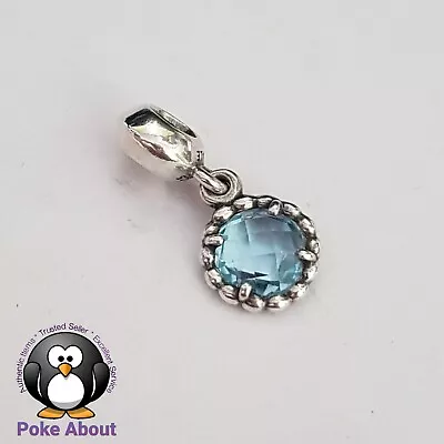 $65 • Buy Genuine Pandora Silver & Blue Topaz Hanging Dangle Charm  Cool Breeze  791021BTP
