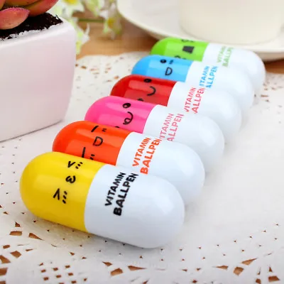 NEW 1x Vitamin Capsule Ball Pen Stationery Cute Smiling Face Point Telescopic • $1.35