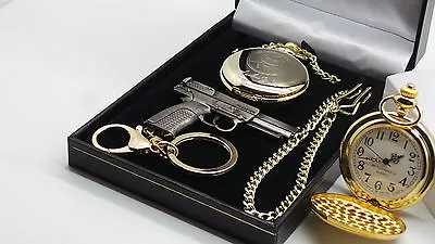 Signed Marlon Brando Godfather Pocket Watch Gun Keyring Gift Set 24k Gold Clad • $49.79