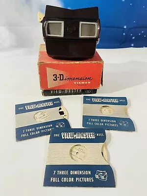 Vintage Sawyer 1950’s View-Master 3-D Viewer Model E Brown With Case/3 Reels • $36.76