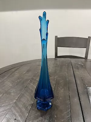 Viking Glass 14 Bluenique Blue Swung Vase In Epic Column Panel MCM Vintage • $149.99