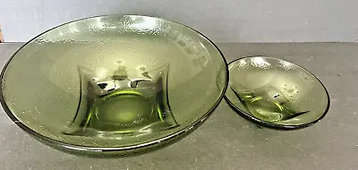 Hazelware Chip & Dip Set Green Glass Mid-Century Vintage Avocado Green • $25