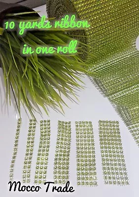 9m Length Green Diamante/ Diamonte Rhinestone Effect Mesh Ribbon Cake Trim  • £2.99