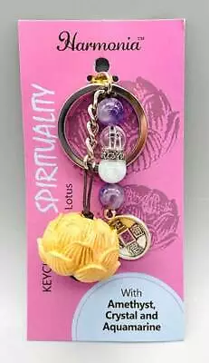 Harmonia Lotus Keychain With Gemstone Feng Shui Charms - Spirituality • $16.99