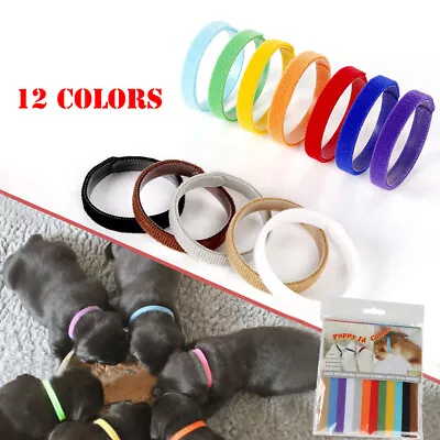 12 Colors Nylon Newborn Puppy Collars Adjustable Soft ID Identification Bands • £3.79