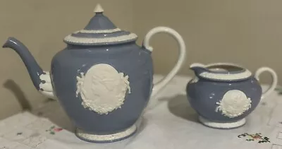 Union T Czechoslovakia Musterschutz BLUE Cameo Teapot & Creamer • $87.50