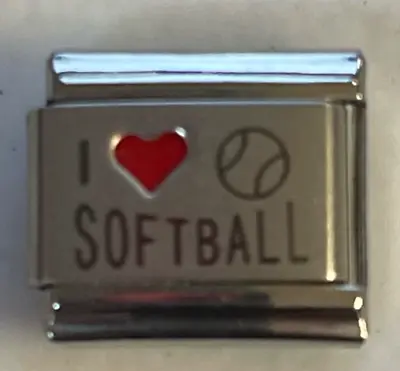 I Love (heart) Softball  Italian Charm Bracelet Link 9mm Stainless Steel • $7.25