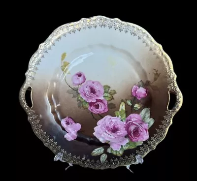 Antique C.T. Tielsch Altwasser Germany Hand Painted Pink Roses Handled Platter • $28