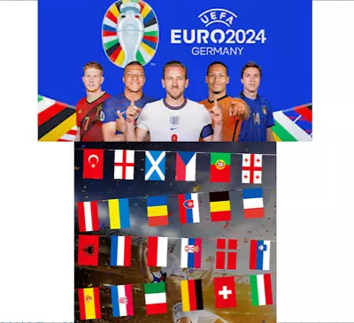 European Football Championship EURO 2024 Fabric Flags Bunting All 24 Nations • £5.94