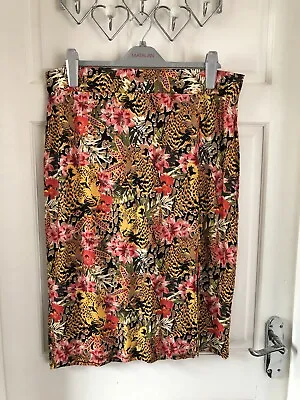 £4.24 • Buy New George Size 18 Tube Skirt Leopard Tropical Print Stretchy Yellow Pink 