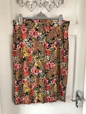 £4.24 • Buy New George Size 18 Tube Skirt Leopard Tropical Print Stretchy Yellow Pink 