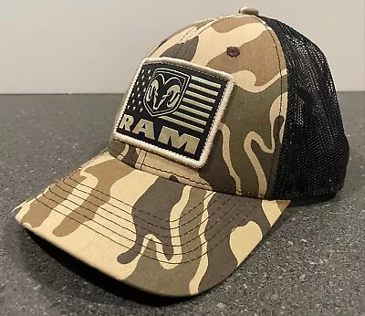 Dodge RAM Camo & Black Hat Cap American Flag Logo Patch Snapback NWOT • $19.99