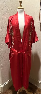 Chinese Phoenix Robe Mens Dragons Red  Embroidered 100% Silk Asian Kimono M • $34