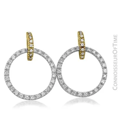 14K White Gold & Yellow Gold Two-Tone Diamond Hoop Earrings $1900 .75 Carats • $1183.43