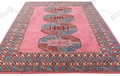 Hand Tufted Wool Area Rugs Red Bordered Indian Hippie Carpet 8 X 10 Feet • $260.80