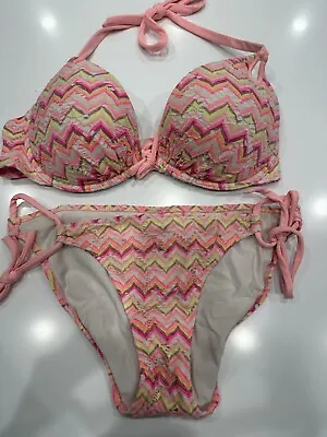 Victoria’s Secret 34DD Bombshell Push Up Add 2 Cup Lace Bikini Top & Bottoms M • $54.99