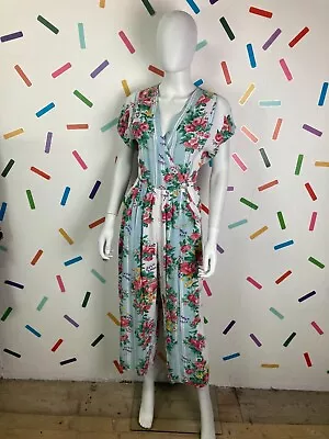 True Vintage 80s Floral / Stripe Jumpsuit With Pockets - Size 12 • £48