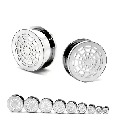 Ear Plug Spiders Web Logo Screw Fit Steel Flesh Tunnel Stretcher Piercing 6mm • £4.40