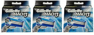 Mens Gillette Mach3 Turbo Refill Razor Blades Blister Pack - 24 Cartridges • $85.44