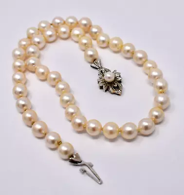 Vintage 8mm Akoya Cultured Pearl Strand 16' Necklace Heavy 18k White Gold Clasp • $299