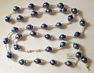 72  Strand Vintage Antique Mercury Blue Glass Balls W/white Beads & Clear Beads • $49