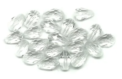 £2.99 • Buy 20 Clear Teardrop Faceted Crystal Glass Beads  11mm X 8mm  P00147XD