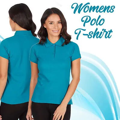 £5.49 • Buy Ladies Polo Shirt 100% Cotton Fitted Plain Casual T-shirt Top Workwear Turquoise